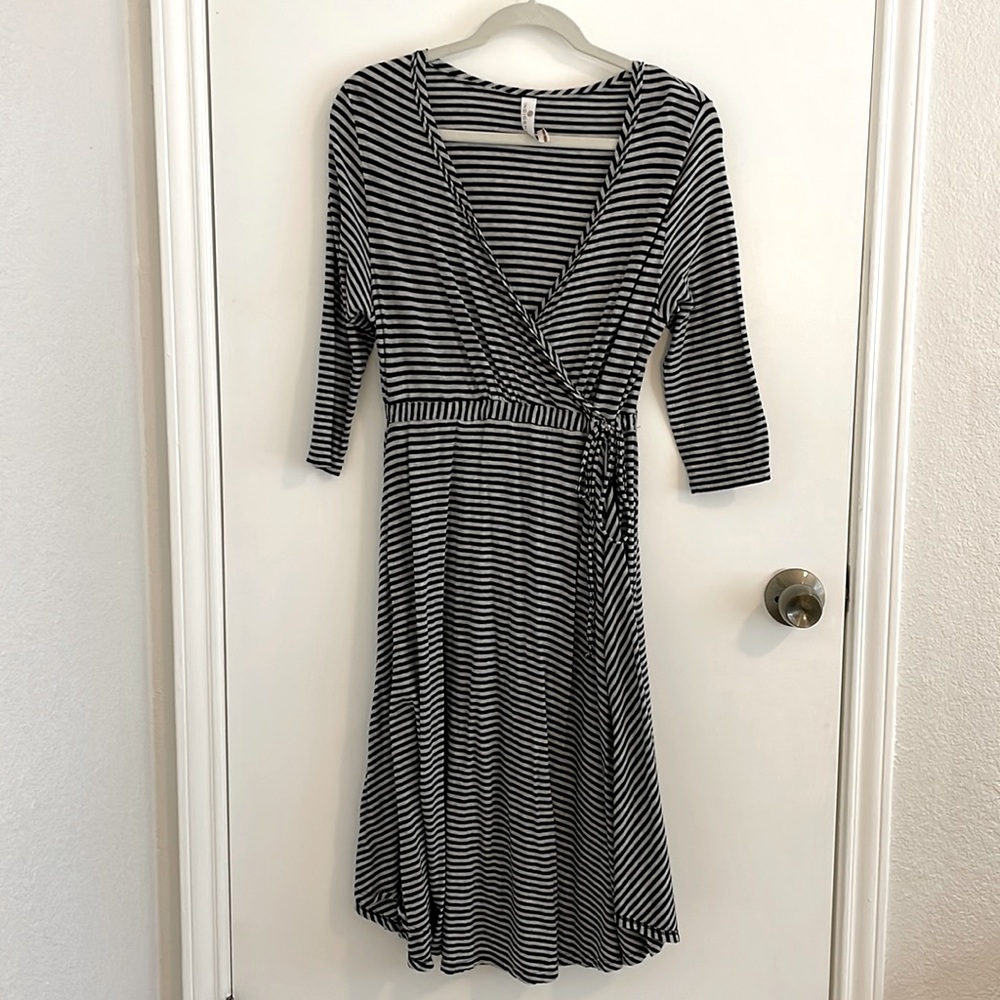 Indigenous Designs Black and Gray Striped Dress, Large